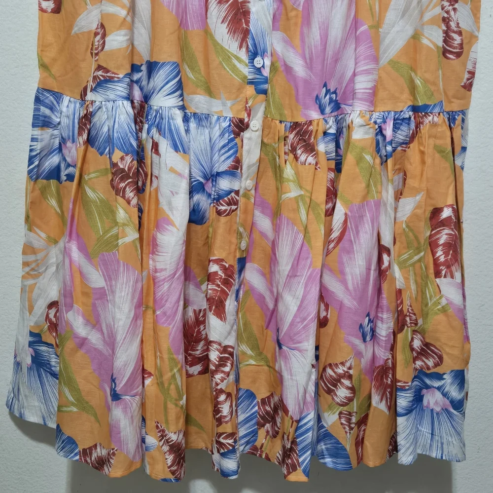 NEVER A WALLFLOWER Tropical Print Tiered Maxi Skirt Button Down Cotton Size XL - Picture 4 of 10